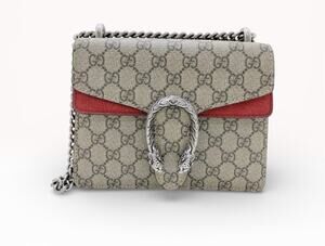 The Gucci Dionysus Mini Chain Shoulder Bag Red Suede/GG Canvas (Style 421970)